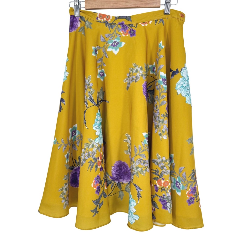 Bea & Dot ModCloth Skirt Womens Large Yellow Floral A-Line Circle Excellent USA